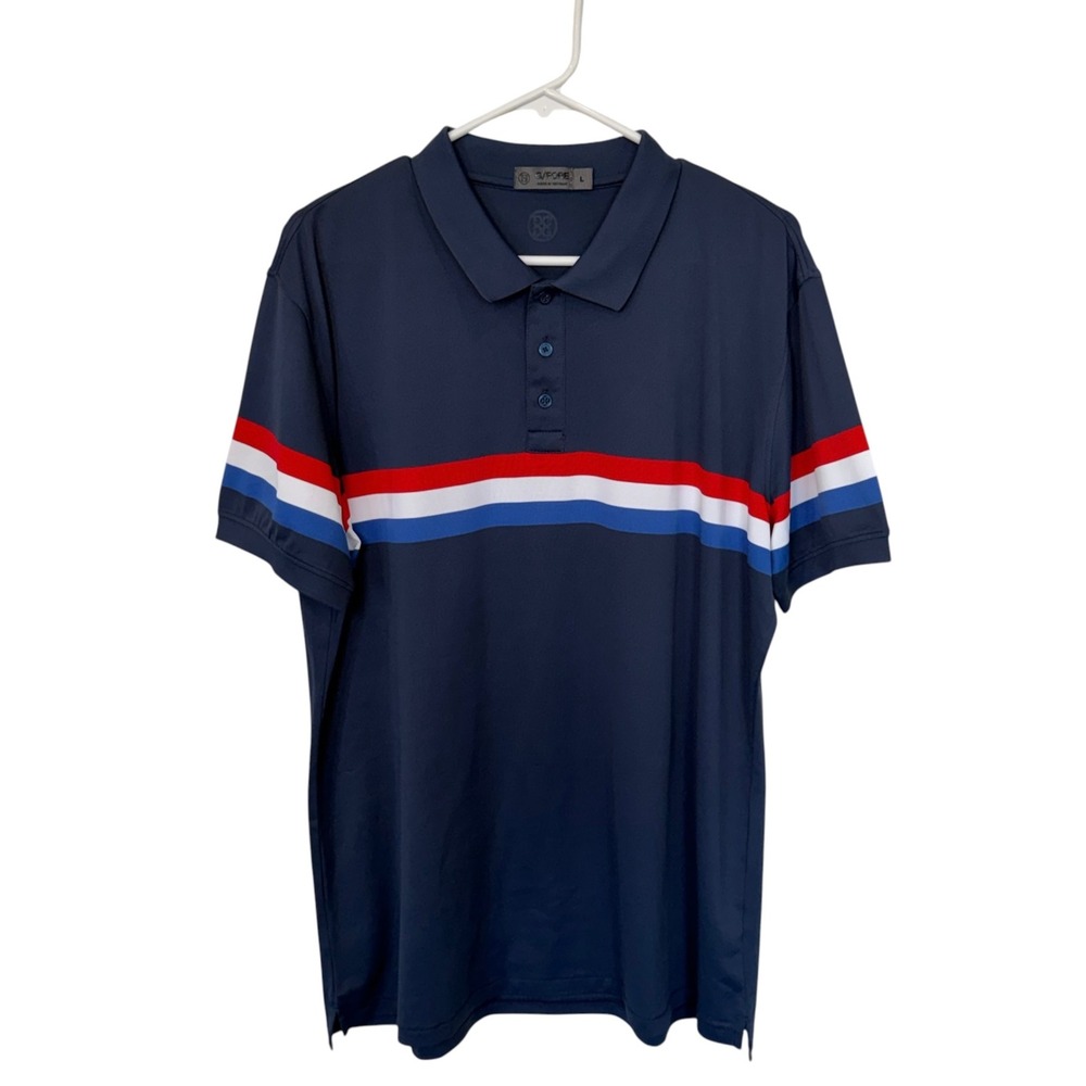 G/FORE Navy Striped Polo Shirt, Large